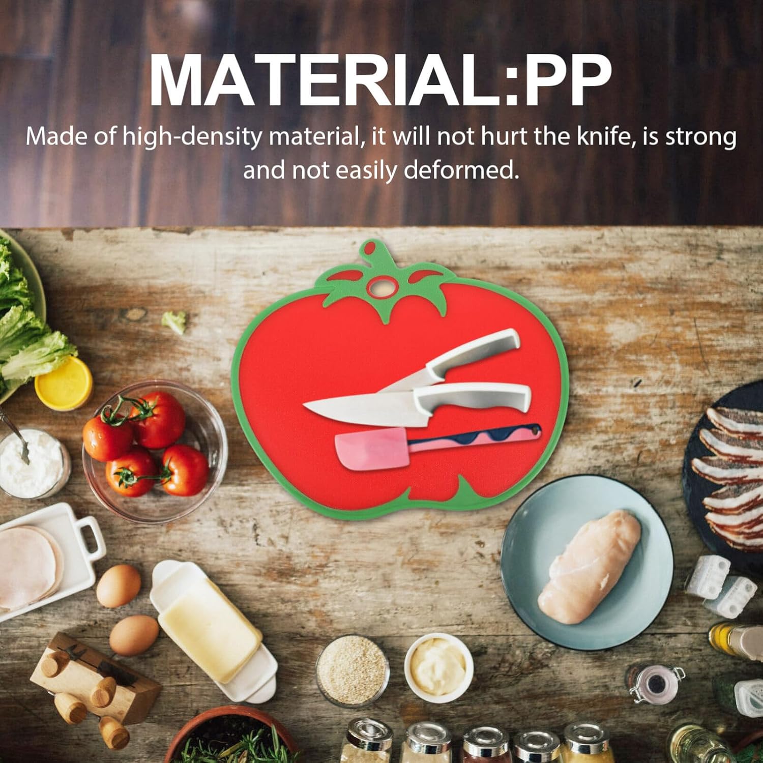 ABPETE Tomato Shaped Cutting Board Plastic Kitchen Food Chopping Board Creative Fruit Cooking Mat for Veggies Cheese Fruit Meat Fish 31.80X26cm