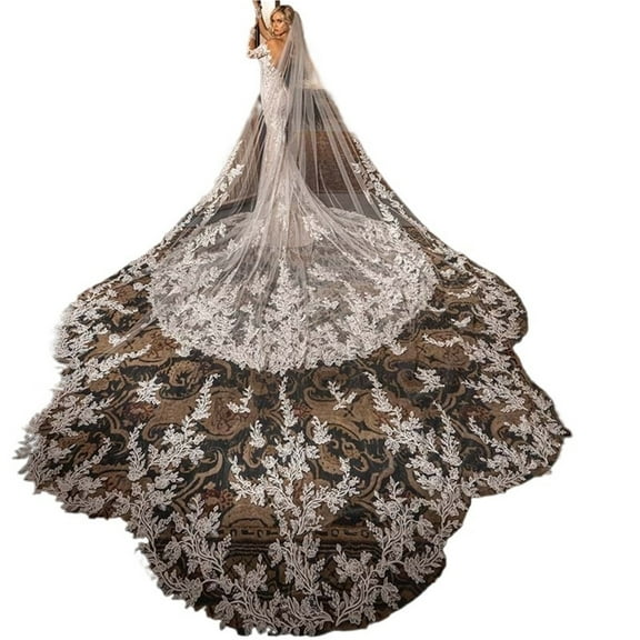 Flower Shaped Wedding Veil for Brides Cathedral Luxury 1 Tier Tulle with Comb Cover Face White