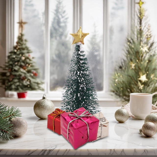 Set de árbol de Navidad en miniatura | Accesorios decorativos de simulación | Decoraciones de mesa para escenas festivas | Incluye 1 mini árbol y 3 cajas de regalo | Multicolor | 18x12x5,2cm