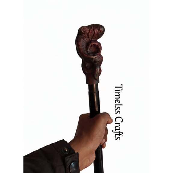Elegant Black Hardwood Travel Walking Stick – 3-Fold Design with Unique Animal Handle Perfect Gift for Unisex Adult