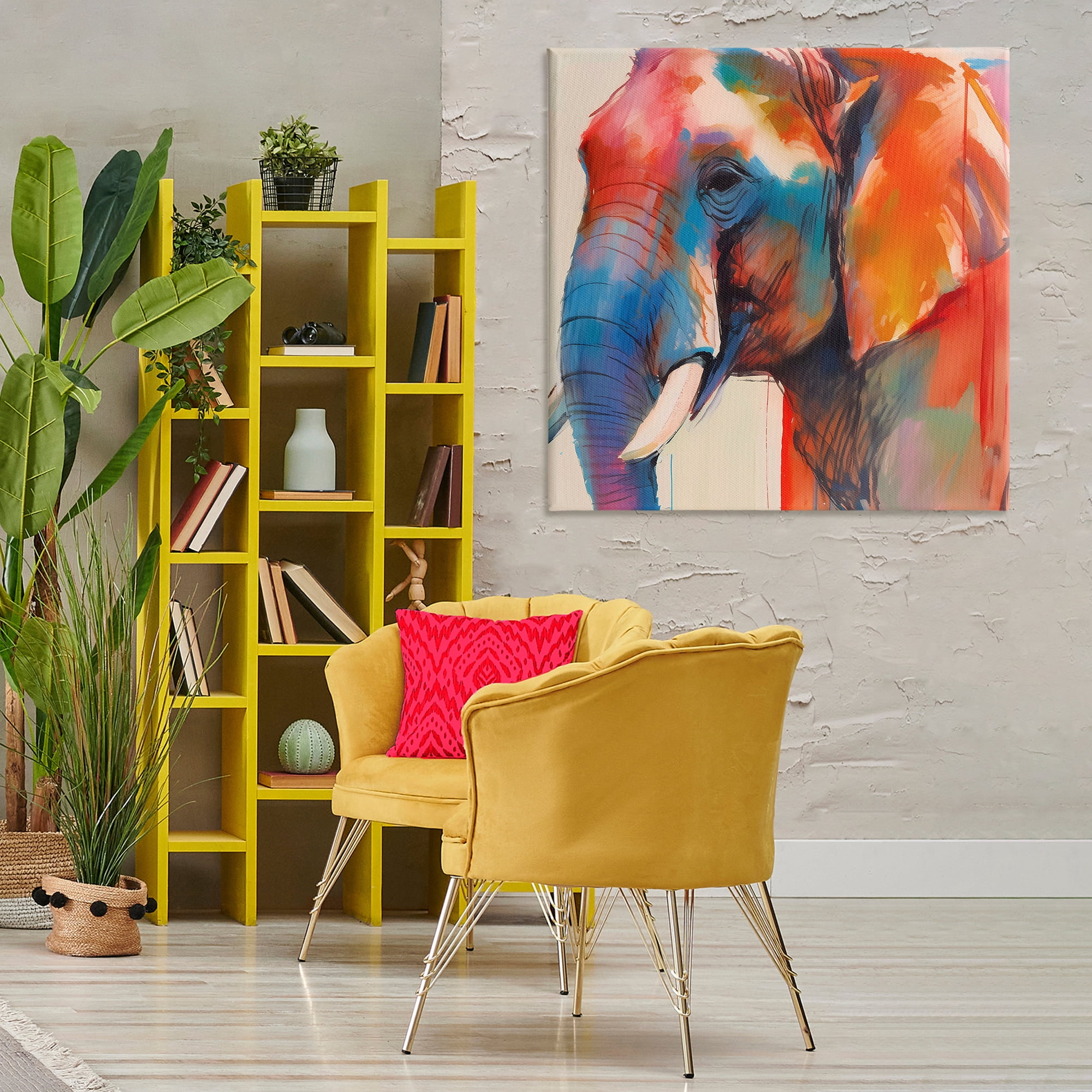 Stupell Industries Elephant with Modern Hues Animals & Insects Painting Gallery Wrapped Canvas Art Print Wall Art, 36 x 36