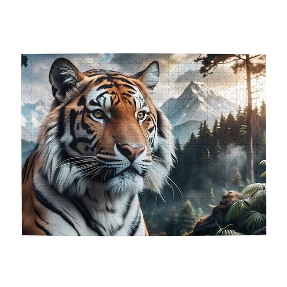 500-Piece Wooden Jigsaw Puzzle for Adults - Tiger Portrait Mountain View , Interlocking Pieces with Guide Letters, Holiday Gift & Home Decor