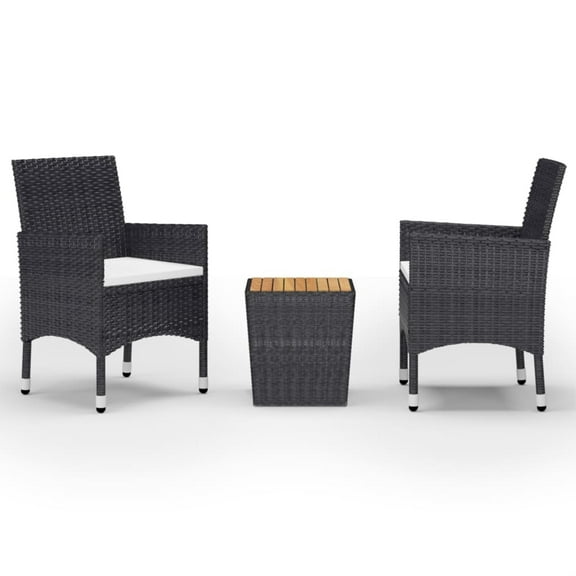 vidaXL 3 Piece Bistro Set Poly Rattan and Acacia Wood Black
