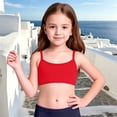 thumbnail image 6 of OOOUM Girls Basic Swim Bikini Top Adjustable Spaghetti Strap Solid Color Tank Top Stretch Breathable Layering Vest For Summer Beach Watermelon Red 9-10 Years, 6 of 9