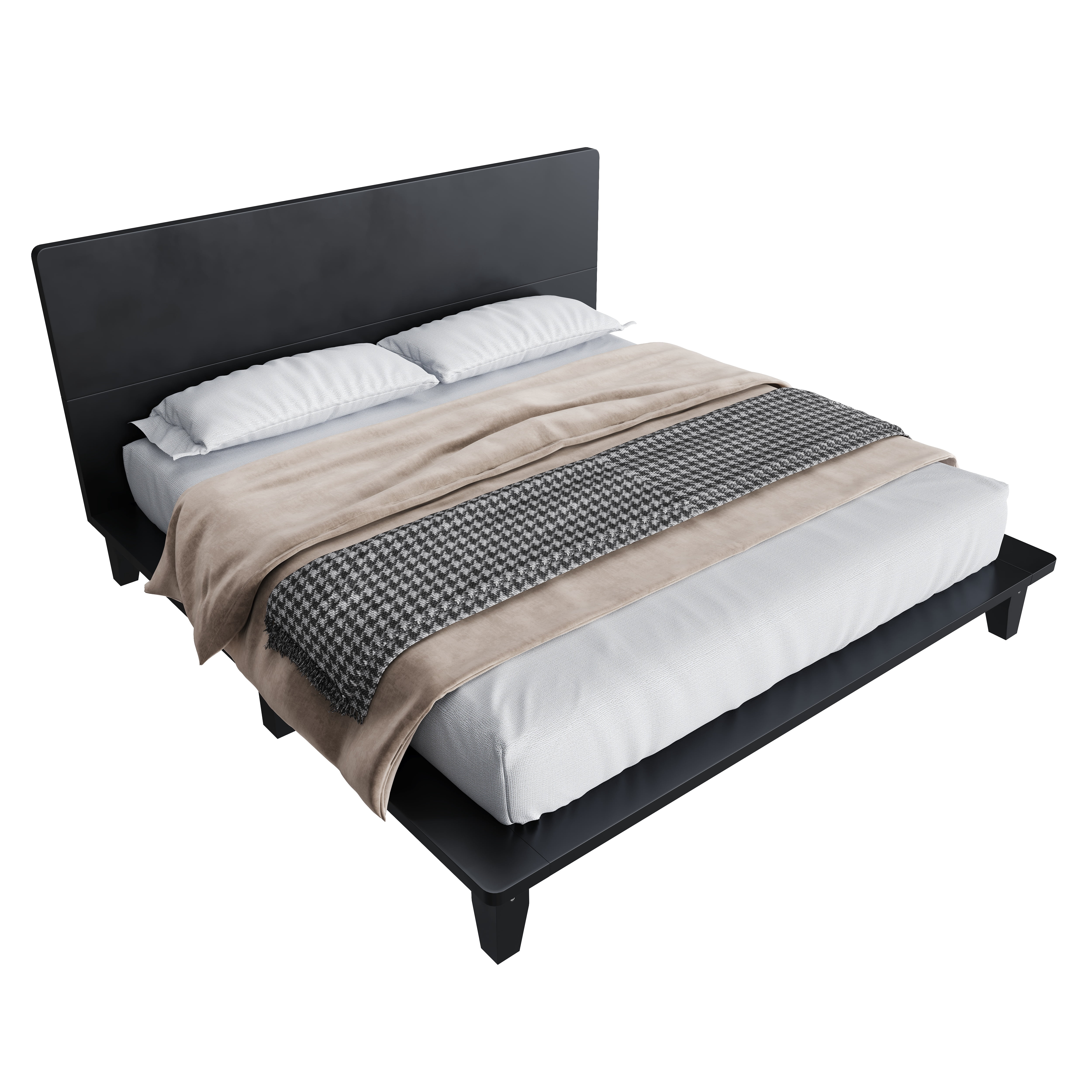Euroco Wood King Size Platform Bed with Headboard, Black