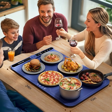 Kitchen Silicone Food Warming Mat - 8s Rapid Heating, 9 Temp Levels, 1-6H Timer, Energy-Saving for Parties, Camping, Christmas Gift