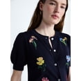 thumbnail image 4 of Free Assembly Women's and Women's Plus Embroidered Cardigan Sweater with Puff Sleeves, Lightweight, Sizes XS-4X, 4 of 5
