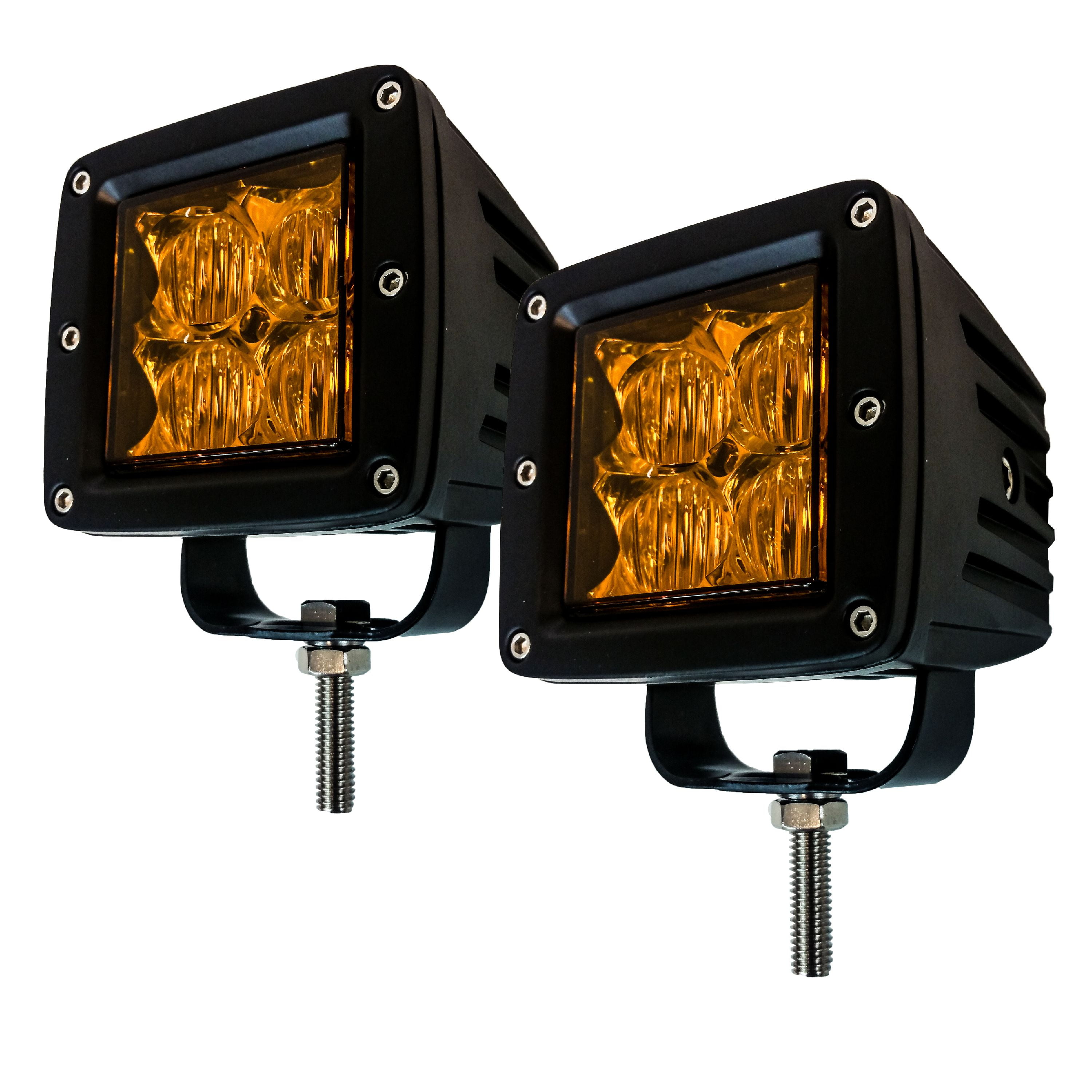 OZ-USA 4D Series 3" High Intensity Amber Pod LED Ditch Fog Lights Flood Beam Plug and Play Harness for Offroad Truck ATV X3 Can-Am UTV RZR