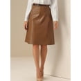 thumbnail image 4 of DARING DIVA Women A-Line High Waist PU Faux Leather Belted Midi Skirt XL Dark Brown, 4 of 6