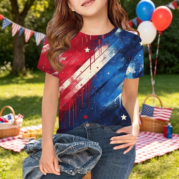 CCRFTGI American Flag Shirts for Kids Boys Girls Size 7 Patriotic Casual 4th Of July American Flag Striped Outfits July 4th Celebration Summer Shirts 1776 T-Shirts Red 3-4 Years