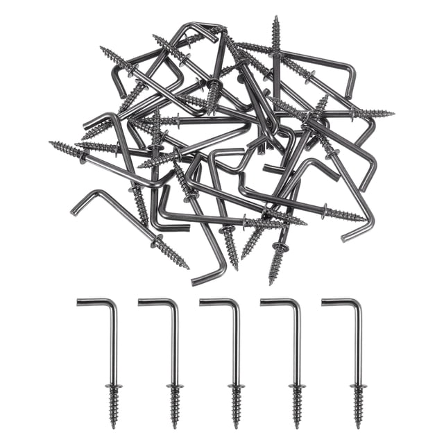 Ganchos en forma de L Uxcell, paquete de 100, ganchos de tornillo de ángulo recto de 1 1/4 pulgadas para colgar, bronce negro