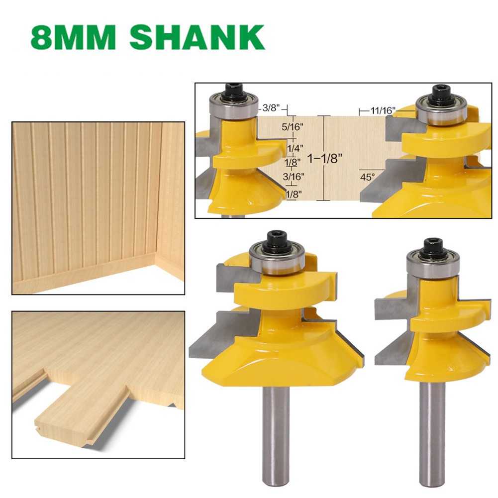 Flooring 2pc Bit Tongue and Groove V Notch Router Bit Set 8mm Shank tool cutting