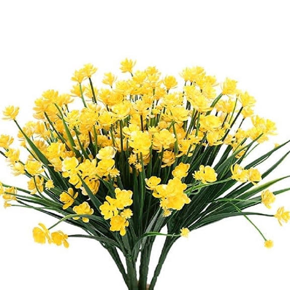 Artificial All Ages Breath Flowers Yellow Uv Resistant Faux Gypsophila Shrubs Fake Greenery Stems for Outdoor Indoor Wedding Home Party Yard Decor 8 Pack