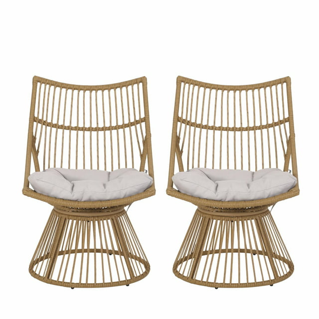 Taaliah Outdoor Wicker High Back Lounge Chairs with Cushion - Set of 2