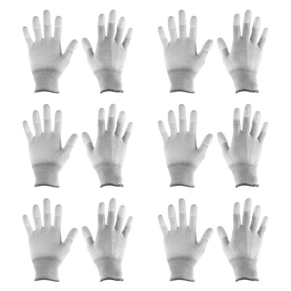Guantes antiestáticos ESD Uxcell de 6 pares de 21 cm con borde de overlock, alta resistencia, guantes de fibra de carbono para computadora (grande), gris