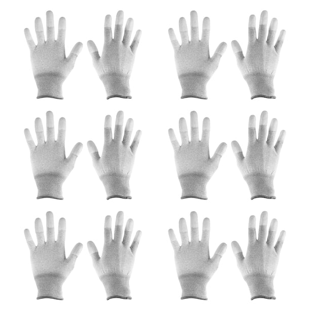 Guantes antiestáticos ESD Uxcell de 6 pares de 21 cm con borde de overlock, alta resistencia, guantes de fibra de carbono para computadora (grande), gris