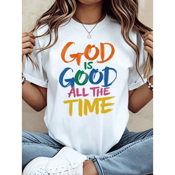 God Is Good All The Time Christian T Shirt Women Religious Faith Statement Graphic Tee Casual Summer Top
