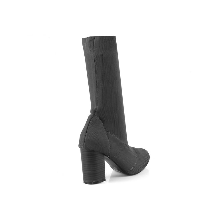 Pull on Women s Chunky Heel Sock Booties in Grey Walmart