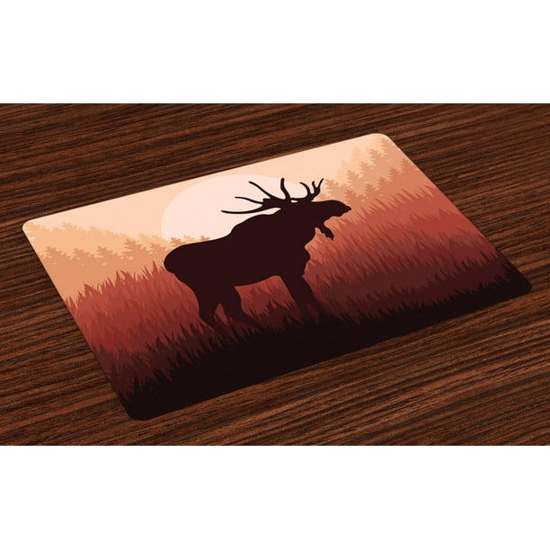 Moose Placemats Set Of 4 Antlers In Wild Alaska Forest Rusty Abstract