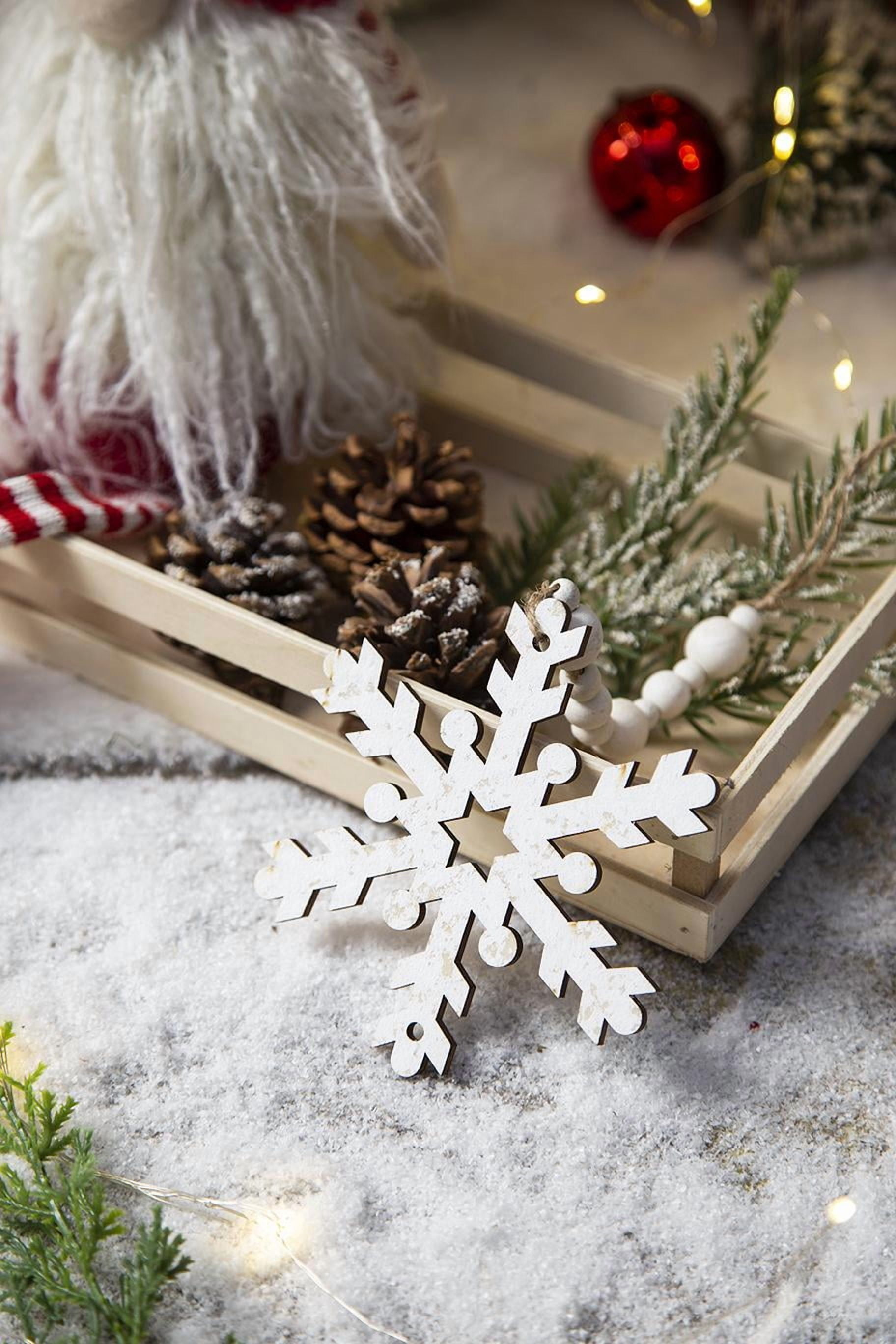 Wooden Snowflake Ornament with Jute Hanger Rustic Christmas Tree Decor Gift Stocking Stuffer