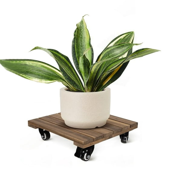 12 in. x 12 in. Square Wood Plant Caddy with Wheels Heavy-Duty, for Indoor Outdoor Patio Flower Pot, Diameter 12 in., Brown