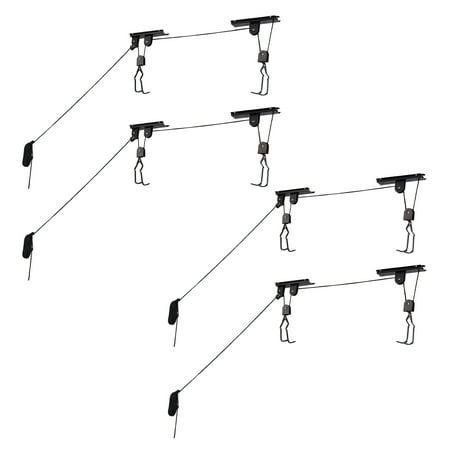 Set of 4 Bike Hangers for Garage &ndash; Hoist Pulley System with 100lb Capacity &ndash; Overhead Ceiling Storage for Bicycles or Ladders by RAD Cycle