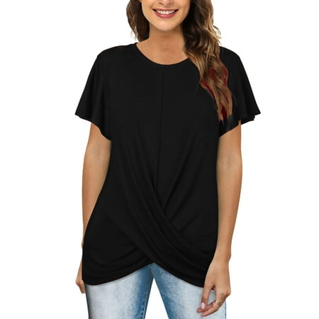 

ZIZOCWA Shirts For Women Opaque Shirts For Women Women Casual Top Shirt Solid Color Round Neck Shirt Loose Blouse Short Sleeve T Shirt Top M Scrub