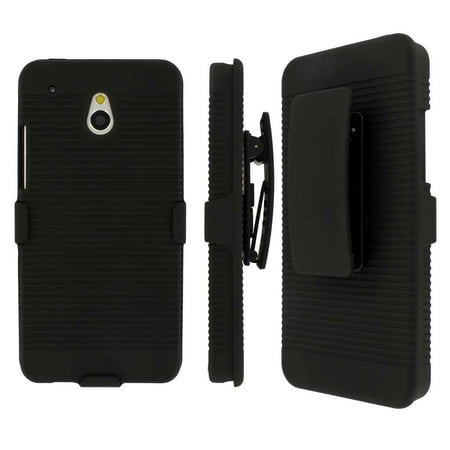 HTC One Mini Belt Clip Case, MPERO Collection 3 in 1 Tough Black Kickstand Case for HTC One Mini (Best Htc One Mini Case)