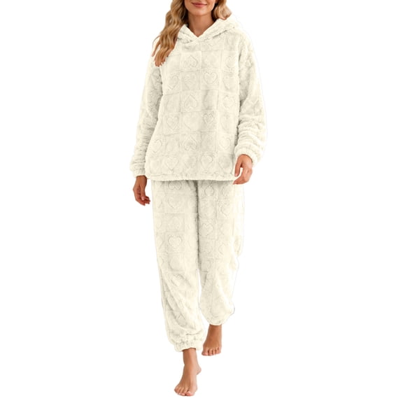 StSilkitty Fleece Pajama Sets 2 Piece for Women Long Sleeve Hoodies and Pants Sleepwear Set Winter Fuzzy Warm Loungewear