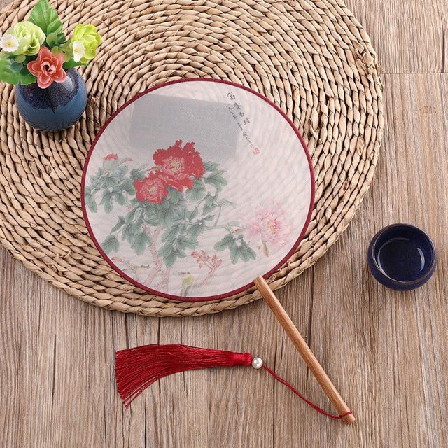 Abanico de seda semitransparente con estampado redondo de estilo antiguo, abanico de estilo nacional Hanfu para mujer, abanico de baile clásico de estilo chino
