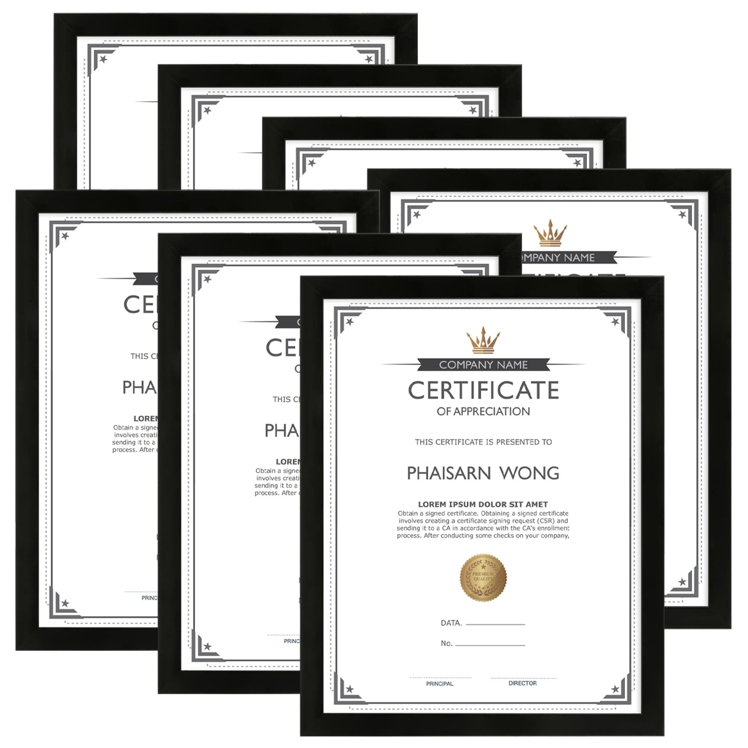 Scholartree 7 PACK 8.5x11 Picture Frame, Award Certificate Diploma Document Bulk 8.5 by 11 College Frames, Wall or Tabletop, Black