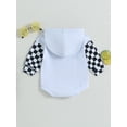 thumbnail image 5 of Baby Boys Autumn Casual Hooded Romper Infant Long Sleeve Letter Print Plaid Patchwork Romper,0-24M, 5 of 10