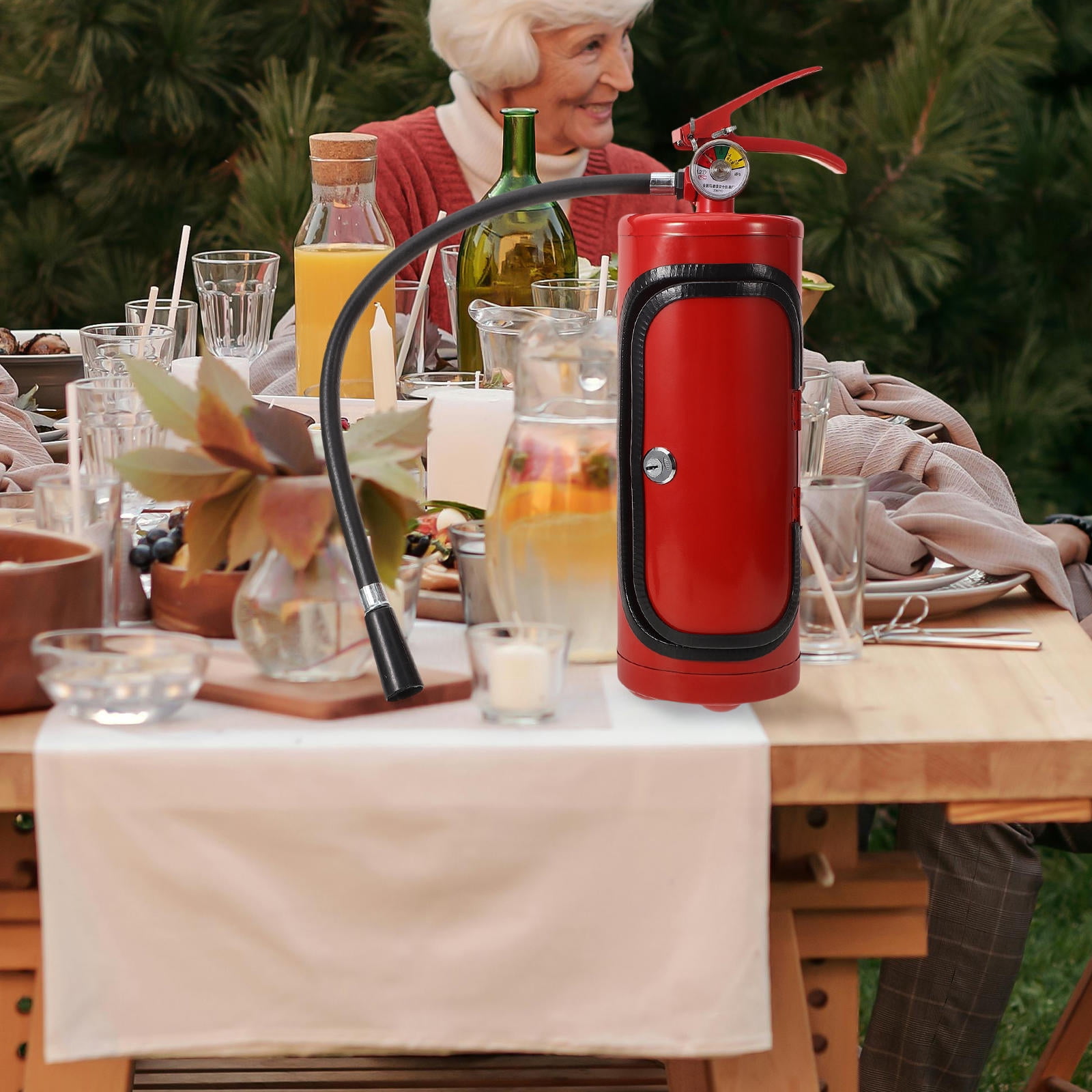 FOMIYES Red Fire Extinguisher Shaped Wine Holder Made of Plastic and Iron for Wine Bottle Storage and Decor