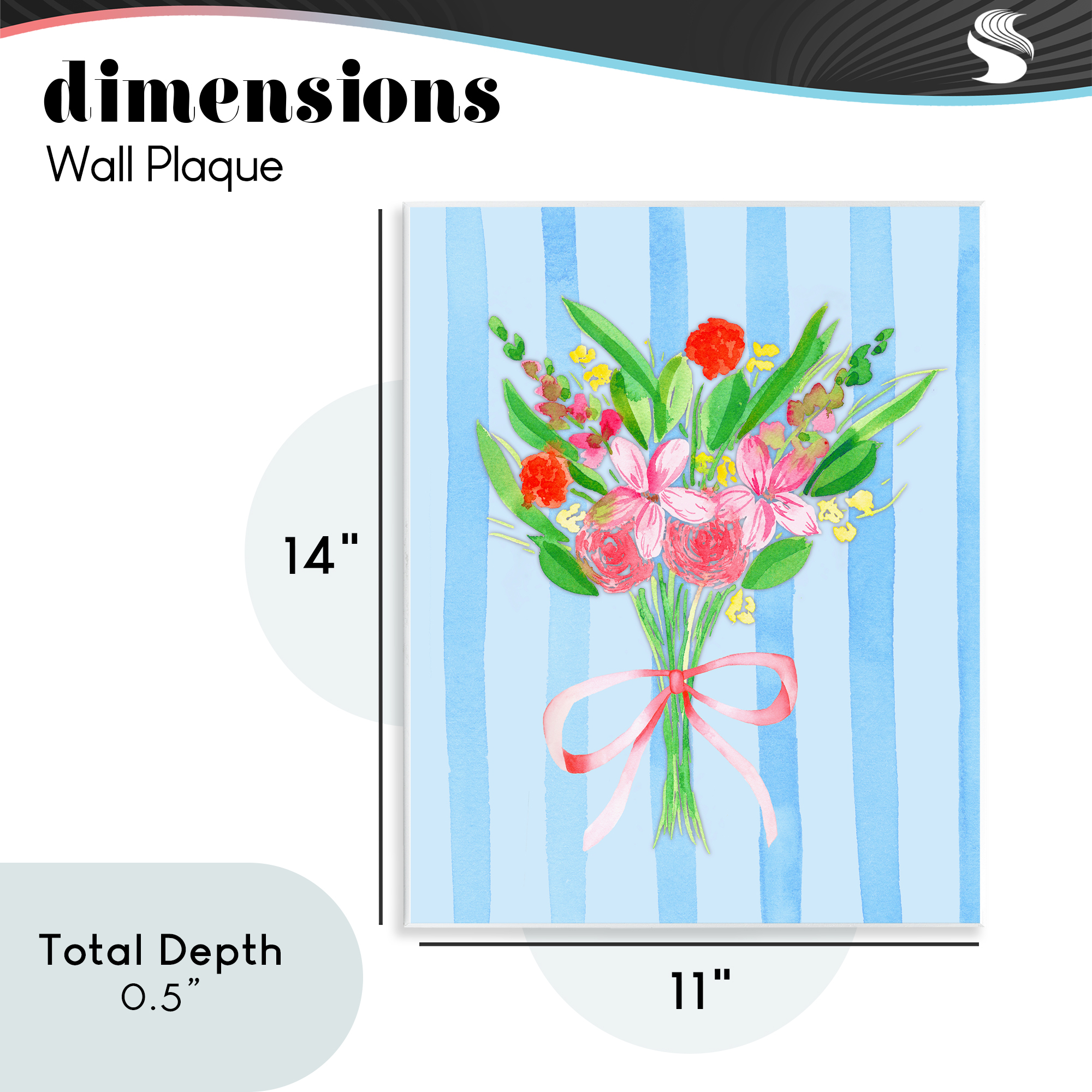 Blue and Pink Bouquet & Bow Wall Plaque Art, design by Nina Jacobs