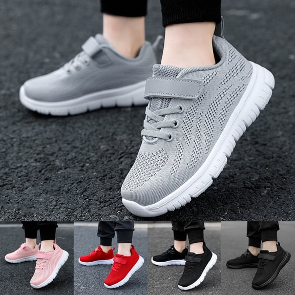 RTKFRFLM Kids Lightweight Mesh Sneakers Breathable Athletic Performance Running Shoes Light Gray 7-8 Years