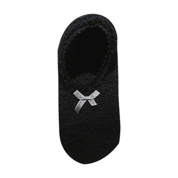 Ousvtion Non Slip Socks for Women Fuzzy Wool Slipper Socks with Grip Winter Warm Cotton Stocking Clearance Saving,Black,One Side