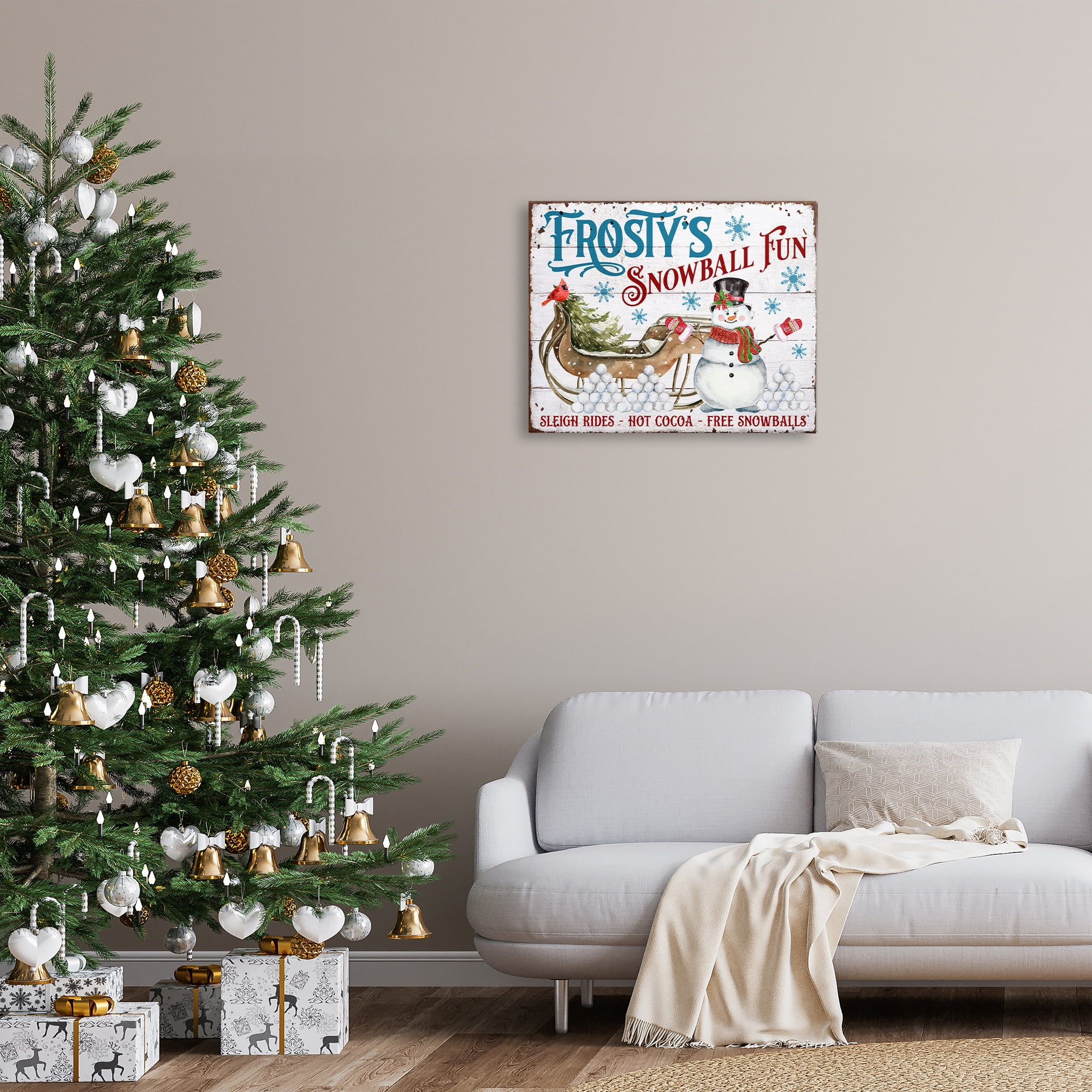Stupell Industries Frosty's Snowball Fun Holiday Painting Gallery Wrapped Canvas Art Prints Wall Art, 30 x 24