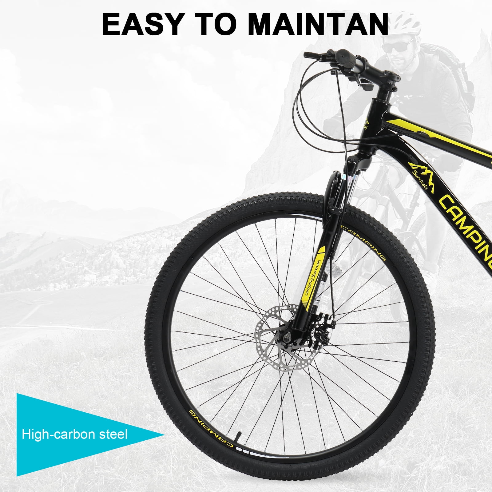 UBesGoo 27.5 inch Mountain Bike with 21-Speed, Dual Disc Brake, High-Carbon Steel MTB Bicycle, Yellow