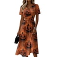 thumbnail image 2 of Womens Halloween Midi Dresses Pumpkin Bat Short Sleeve Spooky Dress V Neck Funny Causal Dresses, 2XL, 2 of 5