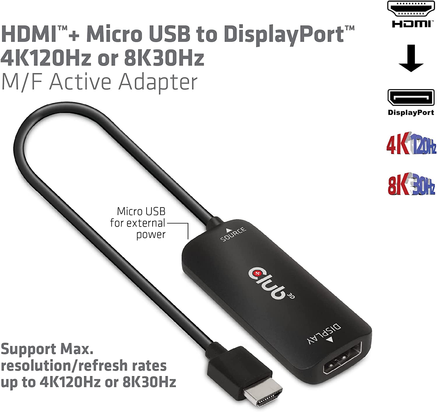 CableCreation 4K HDMI to DisplayPort Adapter with USB Power 3FT, 4K X  2K@30Hz HDMI Male to DP Female Cable Compatible with Xbox One/PS4/PS5/NS