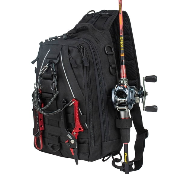 Tactical Fishing Sling Backpack – Camo Multi-Purpose Pack with Rod Holder for Lure Fishing, Hiking & Outdoor Adventures