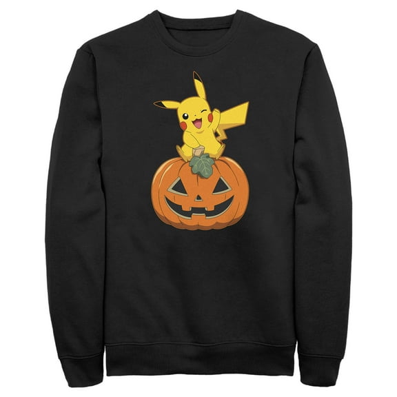 Men's Pokemon Halloween Jack-O'-Lantern Pikachu Sweatshirt Black Large