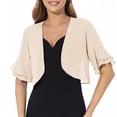 thumbnail image 2 of BODOAO Women's Cardigan Bolero Shrug Ruffle Short Sleeve Open Front Loose Sheer Jackets for Tops European and American New Ladies Chiffon Sleeve Short Sleeve Cardigan Beige L, 2 of 7