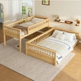 thumbnail image 3 of URTR Twin over Full Bunk Bed with Ladder & Guardrails, Solid Wood Detachable Low Bunk Bed, Space-Saving Design & No Box Spring Needed for Bedroom, Natural, 3 of 9