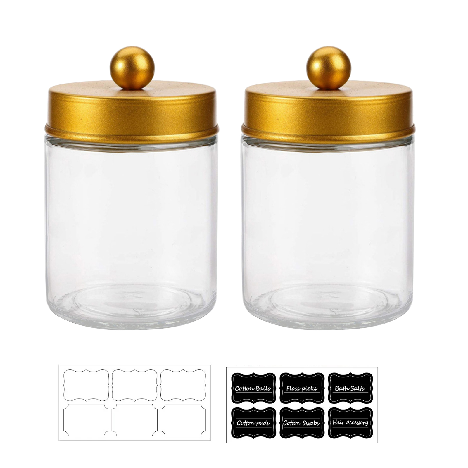VEAREAR 2Pcs/Set Countertop Canister with Lid Dustproof Glass Qtip