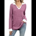 thumbnail image 3 of Suéteres de Cuello en V para Mujer, Jersey con Bloques de Color, Mangas Largas, Corte Holgado, Estilo Informal, Tipo Túnica, Camisetas. Rojo Púrpura XXL, 3 of 10