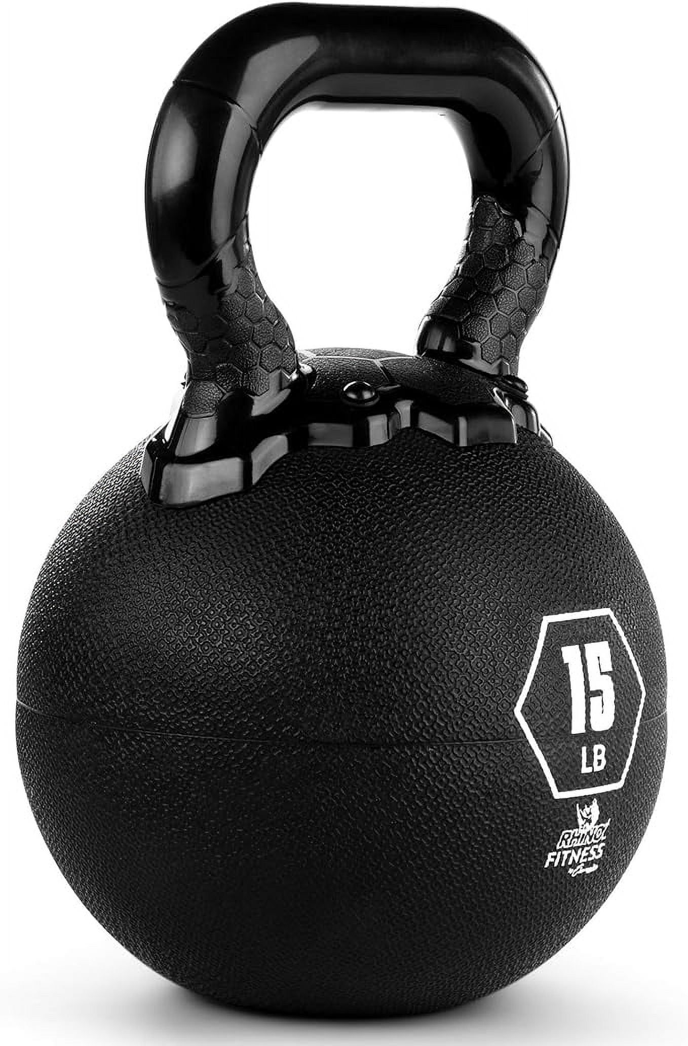 Champion Sports Rhino Kettlebell Weight, 15 lbs, Rubber, Black - Durable Kettle Bell with Smooth, Ergonomic Handle for Working Out - Free Weights for Exercises - Premium Strength Training Equipment