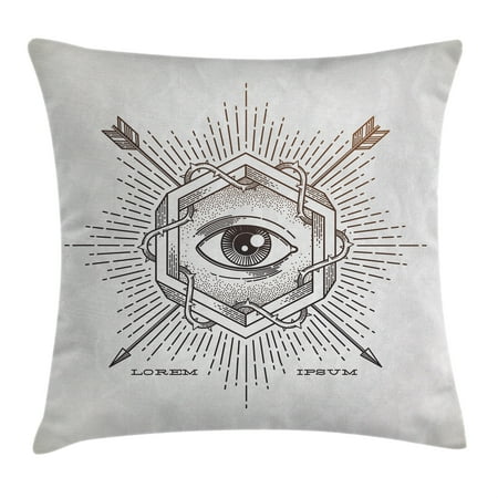 - Occult Decor Throw Pillow Cushion Cover, Third Eye in Geometric Hexagon with Grunge Effects and Cross Arrows Ethnic Print, Decorative Square Accent Pillow Case, 16 X 16 Inches, Beige, by Ambesonne