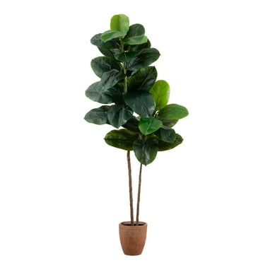 Nearly Natural 6ft. Artificial Rubber Tree in Decorative Planter with Real Touch Leaves