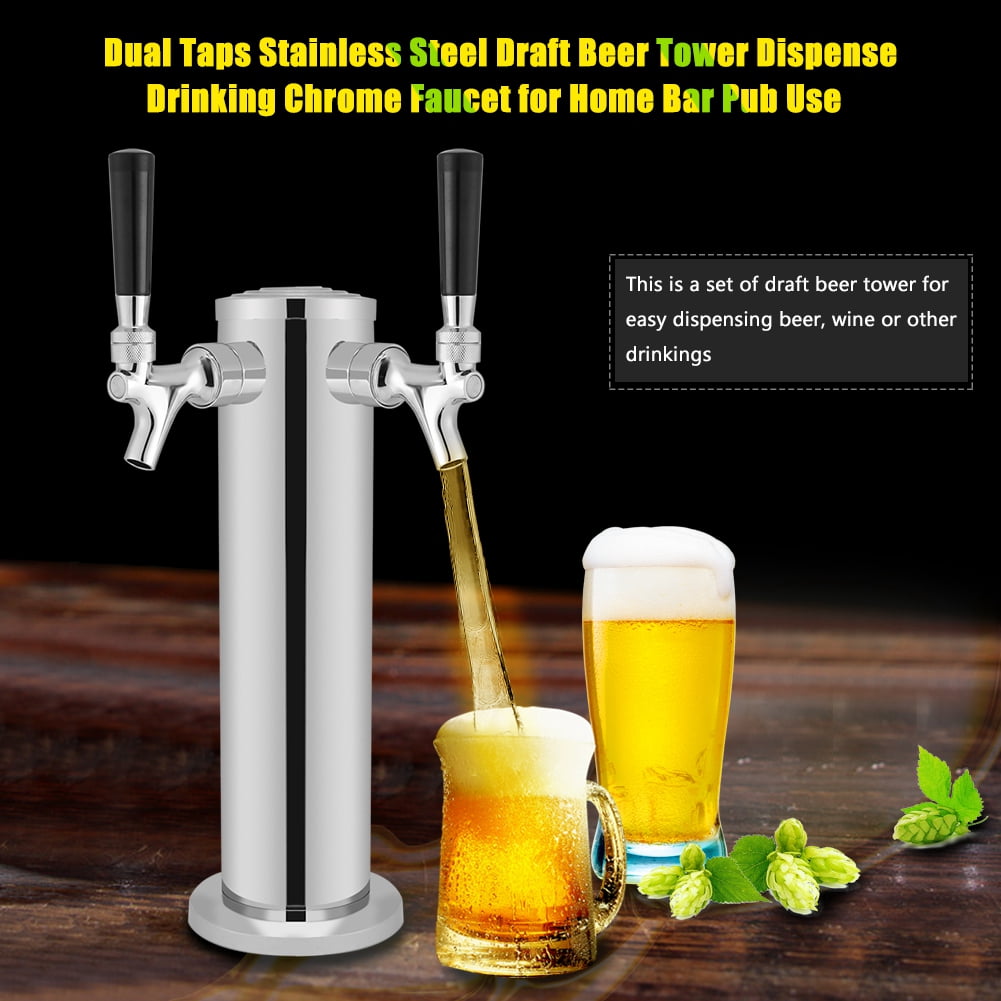 Cergrey Draft Beer Tower, Beer Dispensing, Dual Taps Stainless Steel
